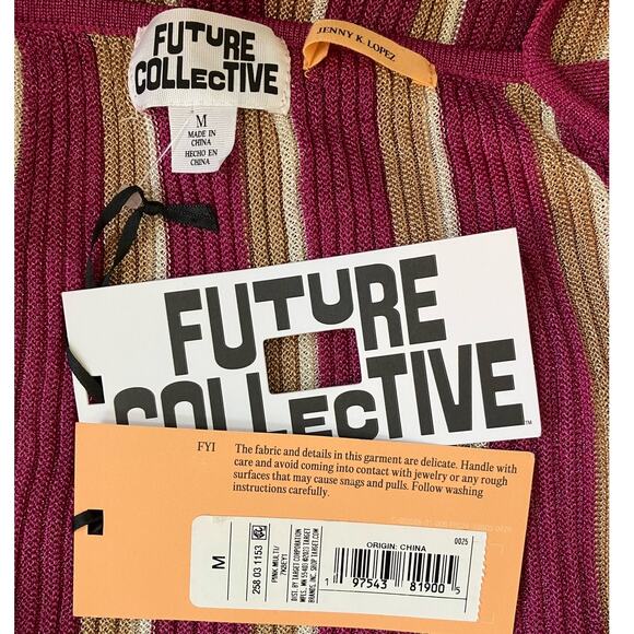 New Future Collective x Jenny K. Lopez Striped Strappy Tank Pink Gold Medium - Picture 6 of 6